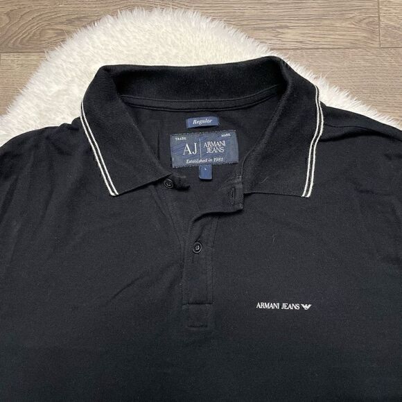 Armani Jeans AJ Mens Small or Womens Large Black Short Sleeve Polo Shirt - Picture 2 of 7